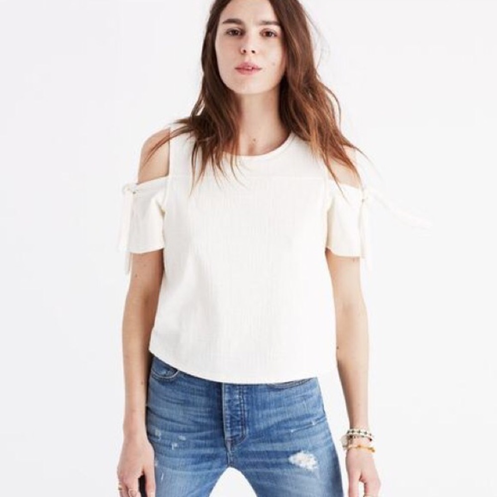 MADEWELL off-shoulder tie top - ivory XS